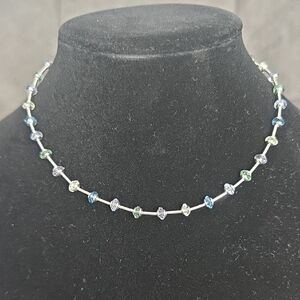 Multicolor Gemstone Station Silver Necklace - Elegant Women’s Jewelry